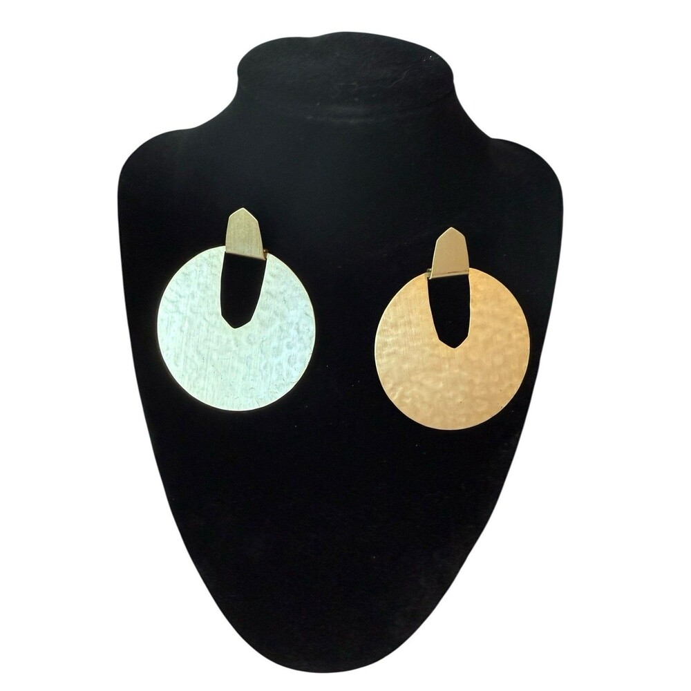 Free People Hammered Metal Disc Earrings Gold Tone Geometric Modern Statement